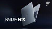 Un ordinateur portable Dell XPS stylisé, avec des éléments visuels évoquant la puissance des puces ARM et du GPU Nvidia N1X, sur un fond futuriste.