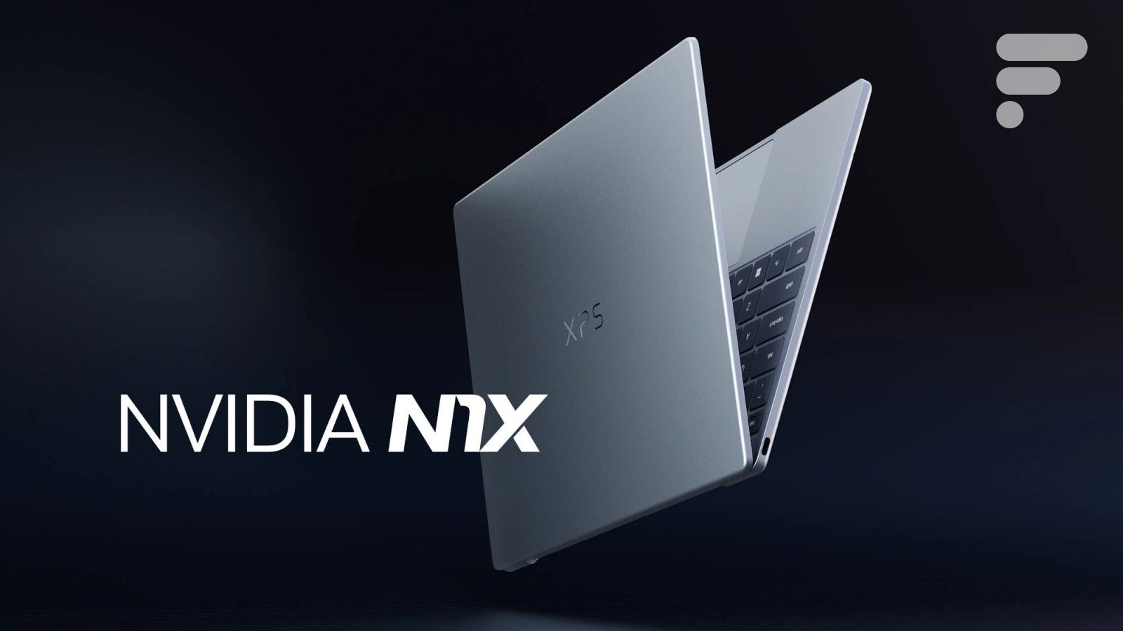 Un ordinateur portable Dell XPS stylisé, avec des éléments visuels évoquant la puissance des puces ARM et du GPU Nvidia N1X, sur un fond futuriste.