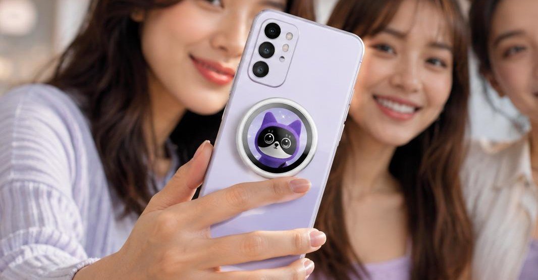 Oppo Bubble accessory attached to a smartphone, displaying a live camera preview.