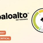 Palo Alto Networks firewall device with a warning symbol, representing a critical security vulnerability.
