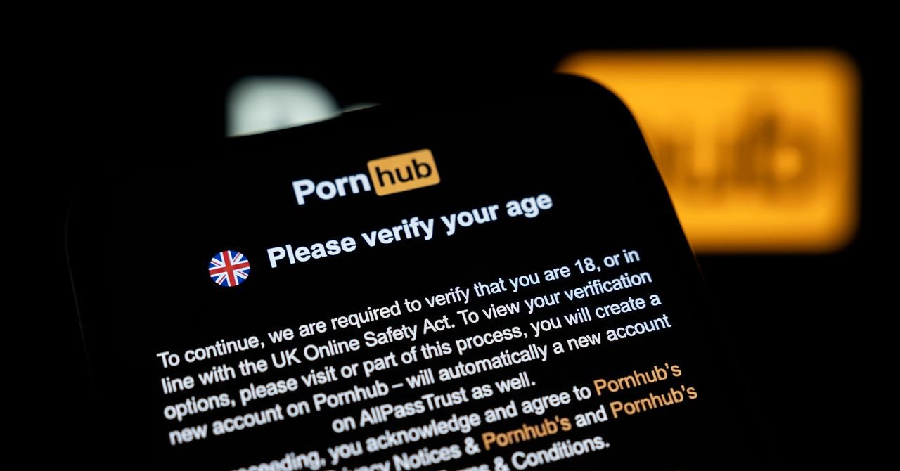 A graphic illustrating age verification on an Apple device, with the Pornhub logo in the background.