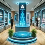Une image illustrant la convergence de la technologie et du commerce de détail, avec des éléments d'intelligence artificielle et de biens de consommation, symbolisant la transformation du secteur.