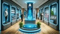 Une image illustrant la convergence de la technologie et du commerce de détail, avec des éléments d'intelligence artificielle et de biens de consommation, symbolisant la transformation du secteur.