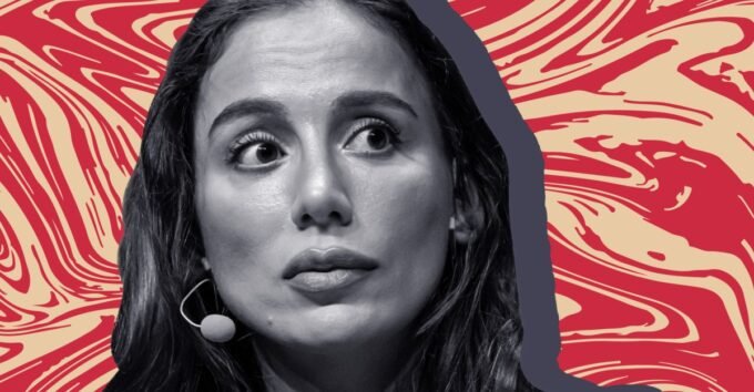 Mira Murati, OpenAI CTO, amidst the backdrop of the company logo, symbolizing her central role in the Sam Altman ouster controversy.