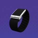 A collection of modern screenless fitness trackers, including a Whoop band, Oura ring, and Fitbit Air device, symbolizing the trend towards discreet wearable technology.