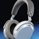 Sennheiser Momentum 5 Wireless headphones in black, white, and denim blue, showcasing their sleek, contemporary design.