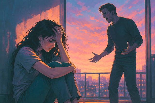 A person looking at a fragmented reflection in a mirror, symbolizing the loss of identity in a toxic relationship.