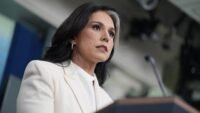 Director of National Intelligence Tulsi Gabbard speaks during a press briefing at the White House in Washington.