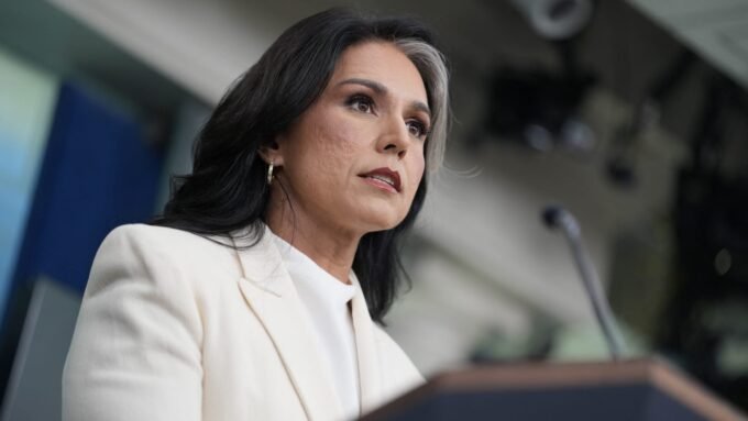 Director of National Intelligence Tulsi Gabbard speaks during a press briefing at the White House in Washington.