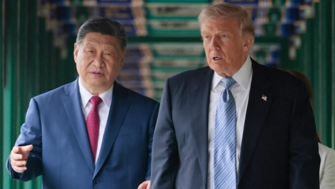 Former President Donald Trump and Chinese President Xi Jinping during a summit discussing US-China-Taiwan relations.