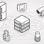 Diagram illustrating the xlabs_v1 botnet architecture, showing compromised IoT devices launching DDoS attacks against a game server.