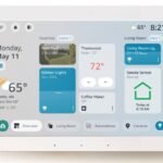 Amazon Echo Hub smart display showcasing its new customizable interface with various smart home controls and sections.