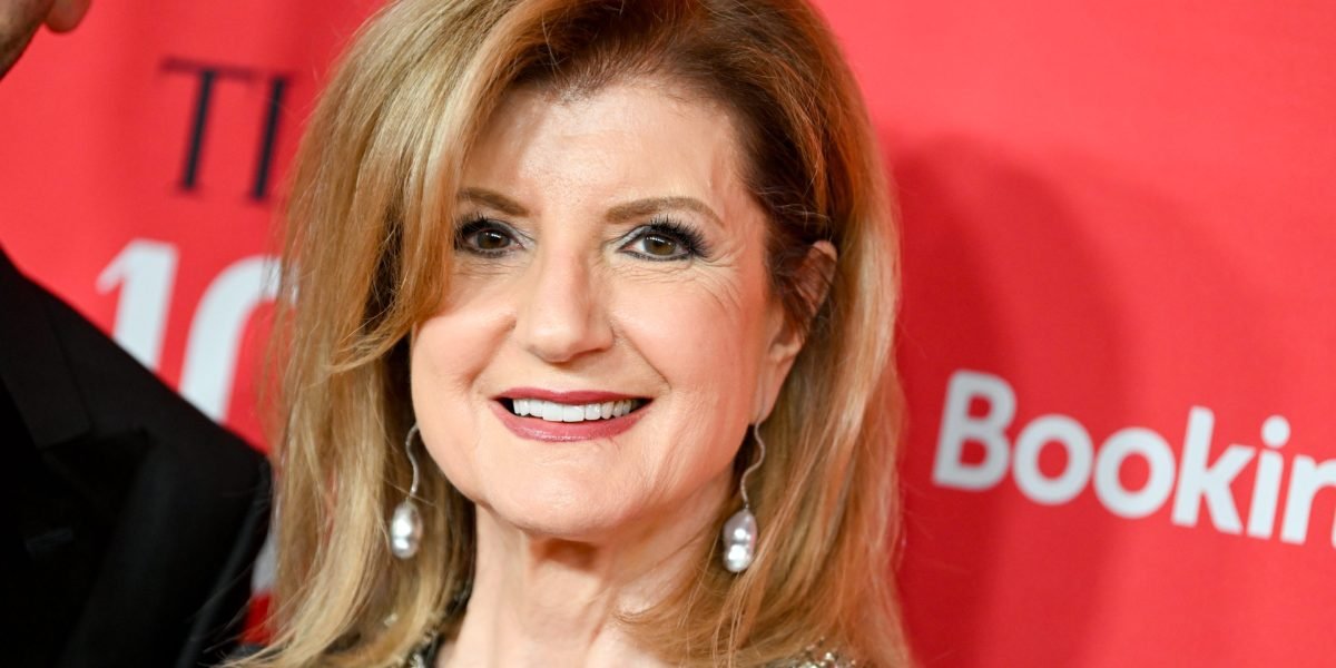 Arianna Huffington speaking, emphasizing a point about digital boundaries and well-being.