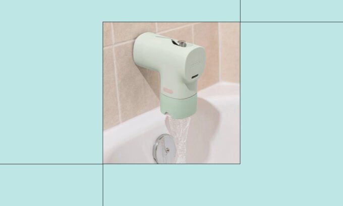 Canopy Bath Tub Filter attached to a faucet, filtering water for a cleaner bath experience.