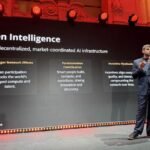 Ala Shaabana speaking at the Proof of Talk summit, discussing Bitcoin's computational power and its application to decentralized AI.