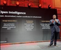 Ala Shaabana speaking at the Proof of Talk summit, discussing Bitcoin's computational power and its application to decentralized AI.