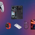 Une manette Sony DualSense Edge, un écran Samsung Odyssey G6 et un smartphone Nothing Phone (3) avec une montre CMF Watch 3 Pro, illustrant les bons plans tech du jour.