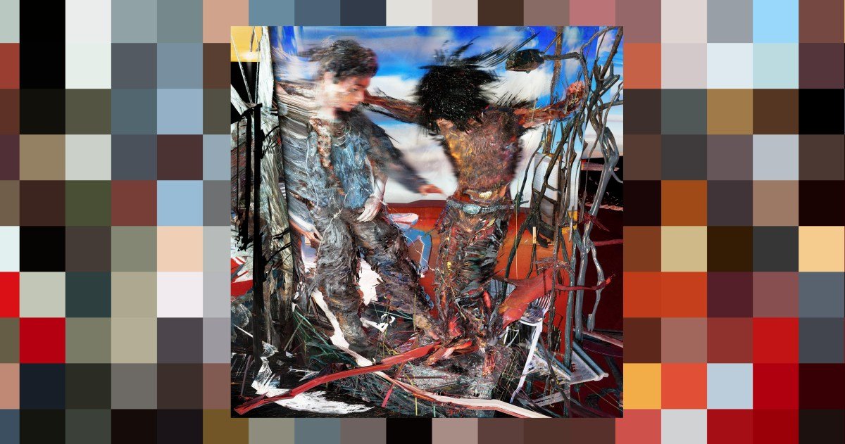 Album artwork for Cold Court's debut EP, Hands Up, featuring abstract digital elements.