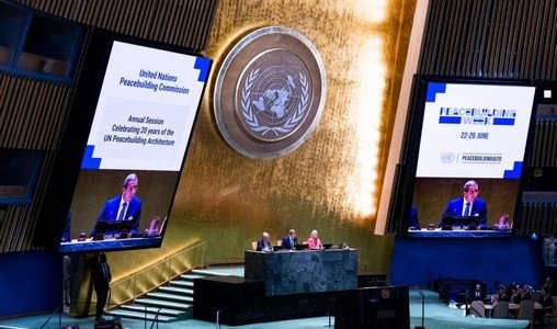 L'ambassadeur Omar Hilale présidant la session annuelle de la Commission de consolidation de la paix à l'ONU.