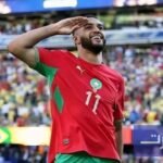 إسماعيل الصيباري يحتفل بهدفه التاريخي في مرمى البرازيل بكأس العالم 2026.