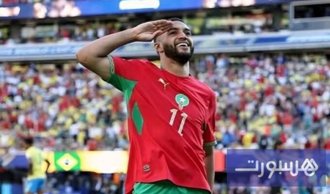 إسماعيل الصيباري يحتفل بهدفه التاريخي في مرمى البرازيل بكأس العالم 2026.