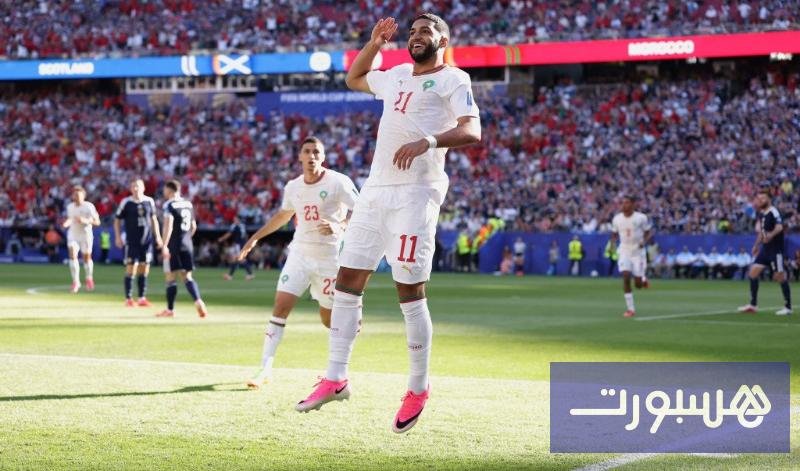 إسماعيل الصيباري يحتفل بهدفه التاريخي ضد اسكتلندا في كأس العالم 2026