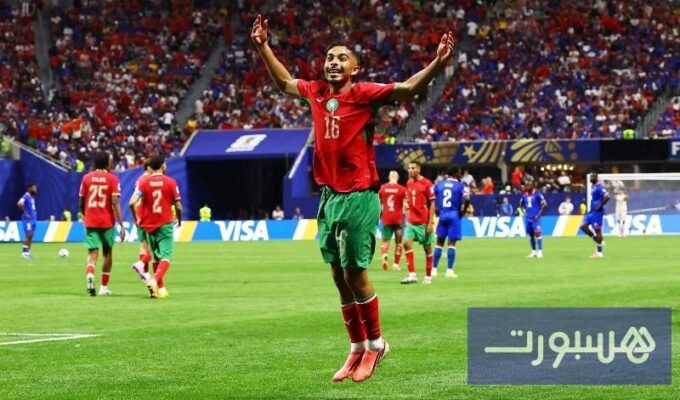 اللاعب المغربي الشاب جسيم ياسين يحتفل بتسجيل هدف في كأس العالم 2026