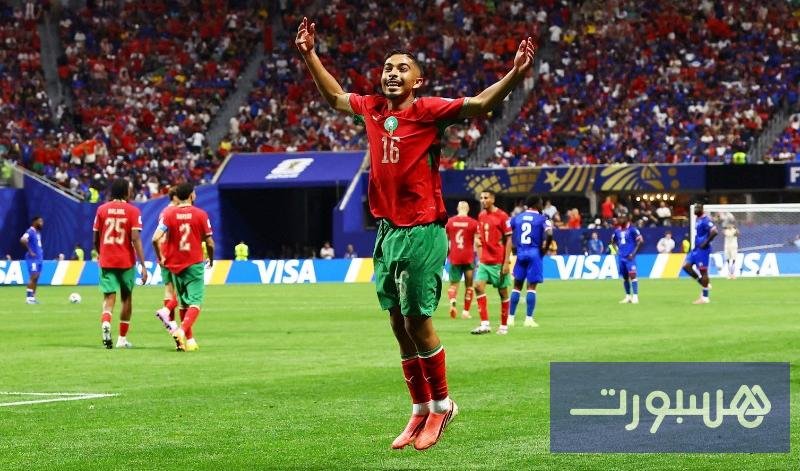 اللاعب المغربي الشاب جسيم ياسين يحتفل بتسجيل هدف في كأس العالم 2026