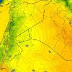 خريطة جوية توضح الأجواء الصيفية المعتدلة في الأردن يوم الأحد 14 يونيو 2026