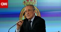 صورة لفلورنتينو بيريز، رئيس نادي ريال مدريد، بعد فوزه في الانتخابات.