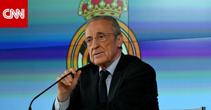 صورة لفلورنتينو بيريز، رئيس نادي ريال مدريد، بعد فوزه في الانتخابات.