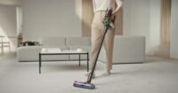 Dyson V16 Piston Animal, V10 Konical, and V8 Cyclone cordless vacuums displayed