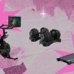 A collection of fitness equipment including a treadmill, exercise bike, and dumbbells, with Amazon Prime Day logos in the background.