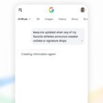 A smartphone displaying Google AI Mode with information agent alerts