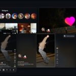 Instagram app interface displaying Reels and Stories on a Samsung Smart TV screen in a living room setting.