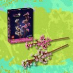 LEGO Cherry Blossom set (#40725) with pink and white buds, displayed in a vase.