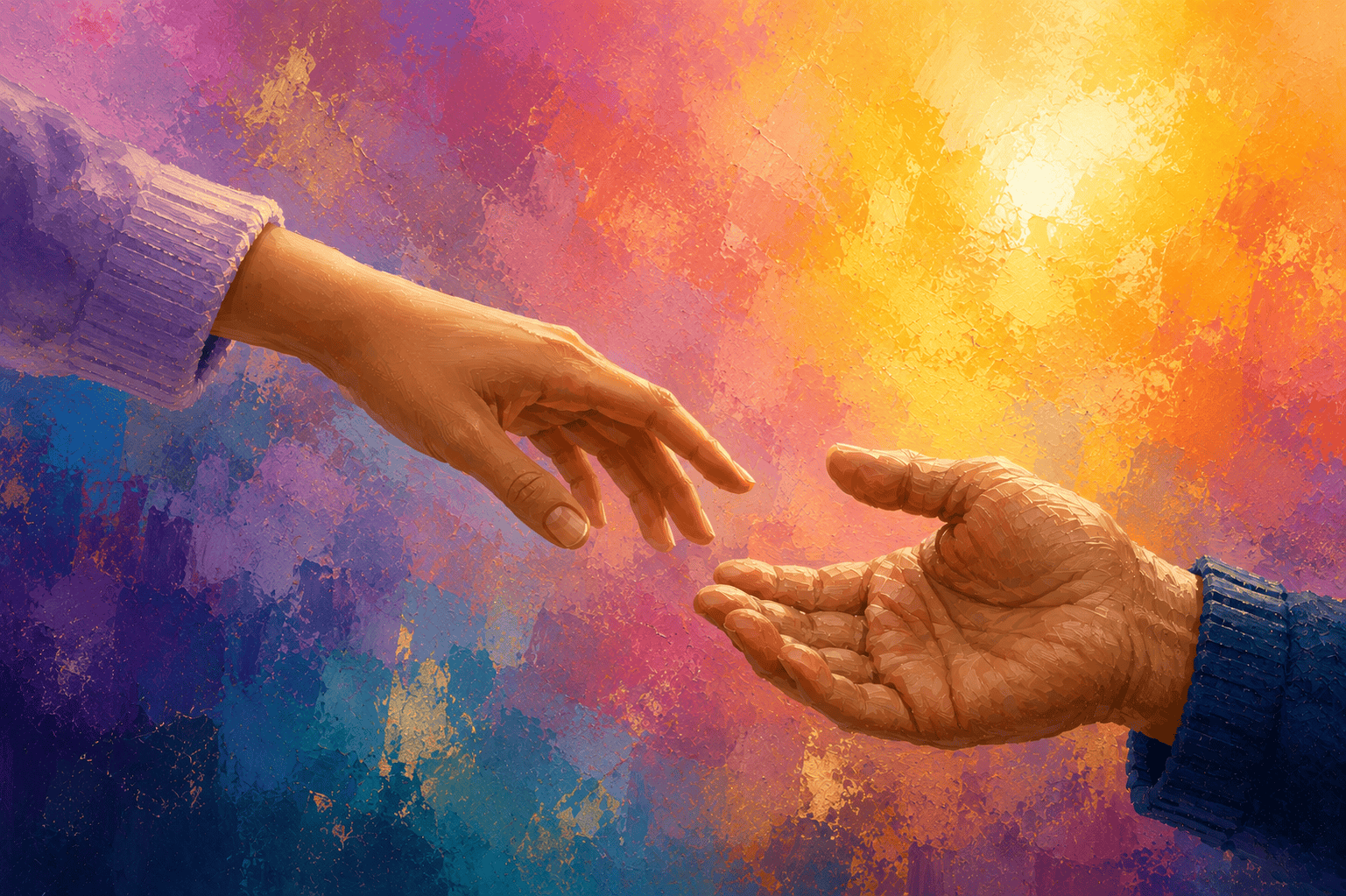 A hand gently holding another hand, symbolizing comfort and release during a difficult farewell.