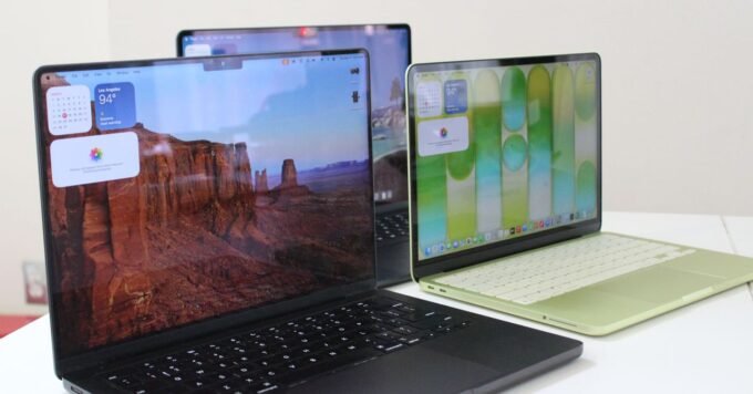 A visual comparison of MacBook Neo, MacBook Air, and MacBook Pro models from 2026