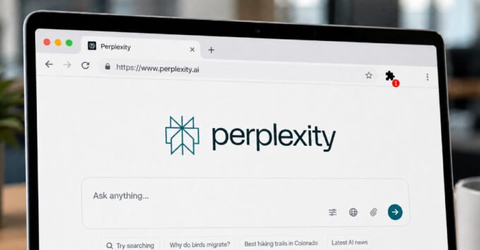 A digital magnifying glass hovering over a web browser's search bar, with data packets flowing away, symbolizing a malicious Chrome extension intercepting user input.