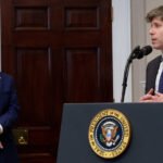 Sam Altman, CEO of OpenAI, in discussion with Washington policymakers, symbolizing the intersection of government and advanced AI technology.