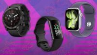 A collection of fitness trackers and smartwatches from brands like Fitbit, Garmin, and Apple, displayed with Prime Day deal tags.