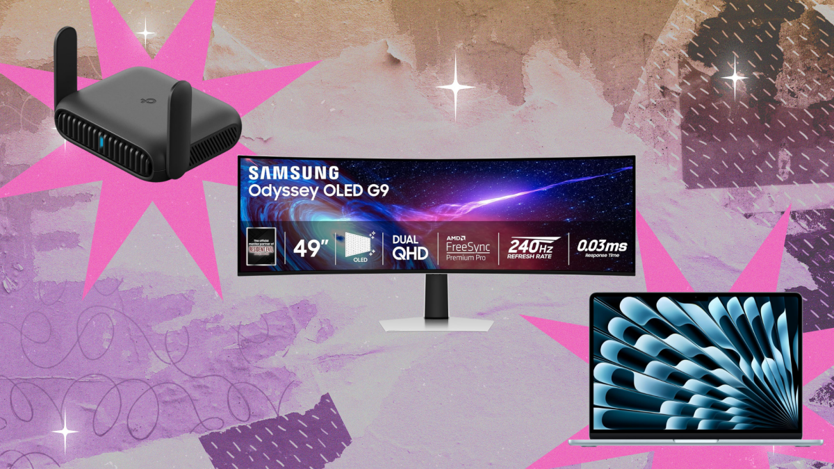 A collage of laptops, gaming monitors, and various PC accessories on sale during Prime Day.