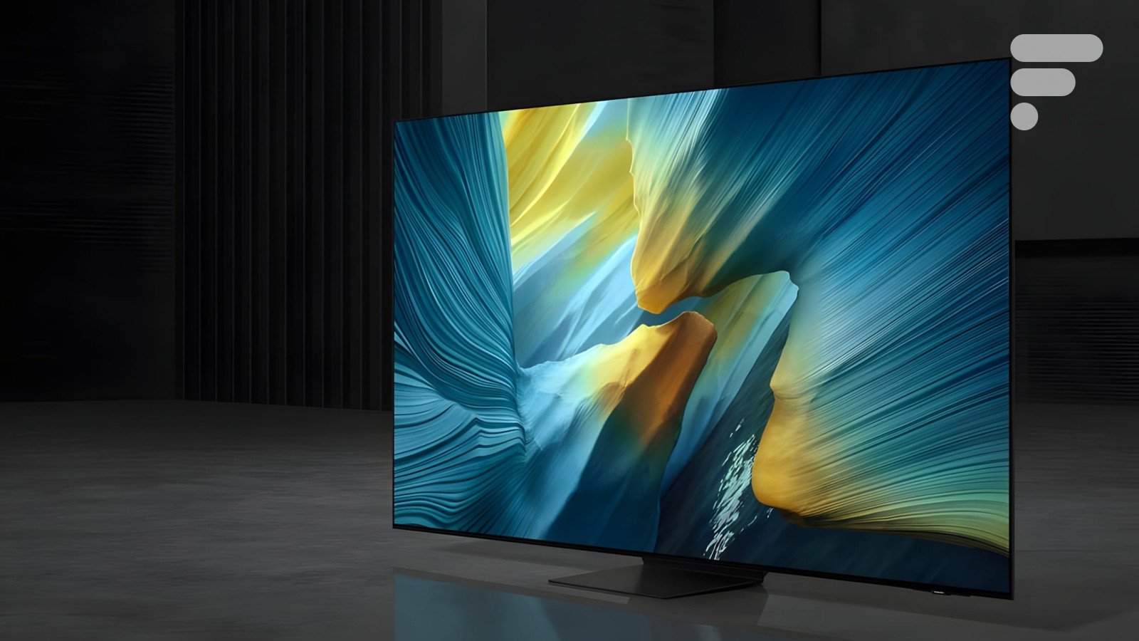 Téléviseur Samsung S95F QD-OLED 55 pouces affichant une image vibrante dans un salon moderne, mis en avant pour sa promotion exceptionnelle.