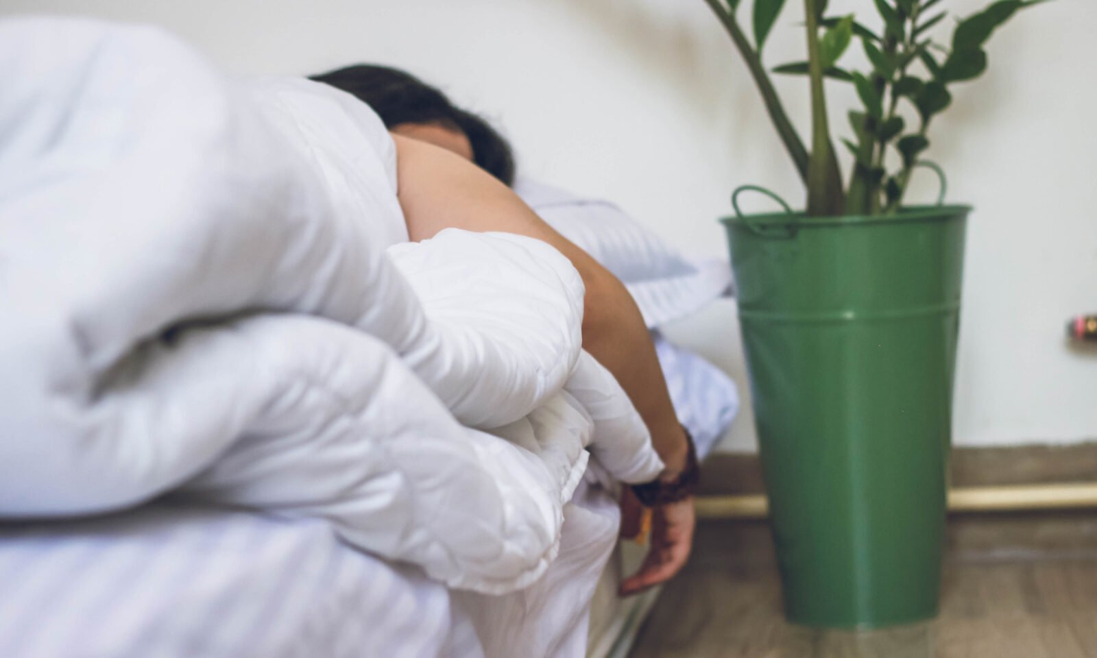 Illustration of a person sleeping peacefully, with subtle visual cues representing healthy breathing and a strong heart.