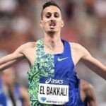 Soufiane El Bakkali célébrant sa victoire au Meeting international Mohammed VI d’athlétisme
