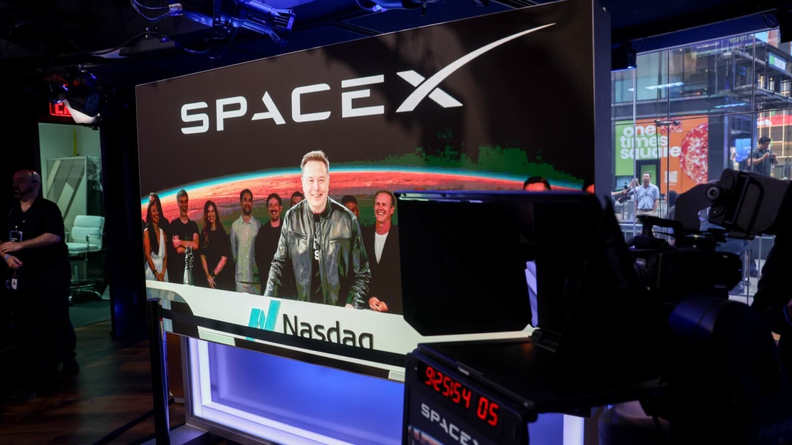 Elon Musk at Nasdaq MarketSite after SpaceX's historic initial public offering
