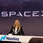 Gwynne Shotwell, President and COO of SpaceX, speaking at an event.
