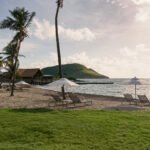 Panoramic view of Park Hyatt St. Kitts Christophe Harbour with Nevis in the background