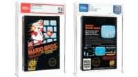 A pristine, sticker-sealed copy of the original Super Mario Bros. game cartridge for the NES console.