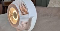 SwitchBot Standing Circulator Fan transforming from desktop to standing mode, highlighting its portability and smart features